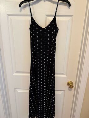 LOFT Black Maxi Slip Dress with White Diamond Print